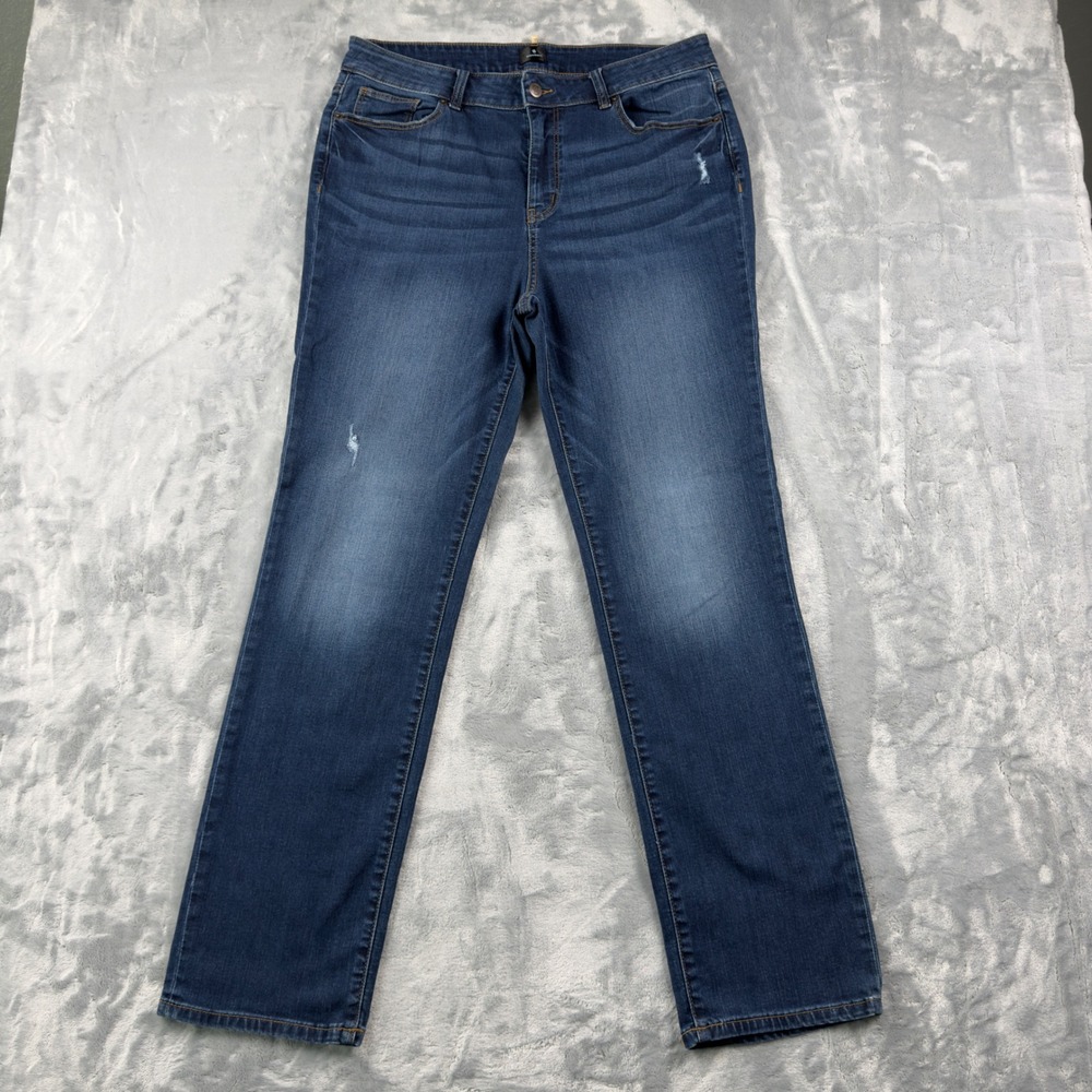 Dressbarn Womens Size 14 Medium Wash Straight Leg Distressed Jeans